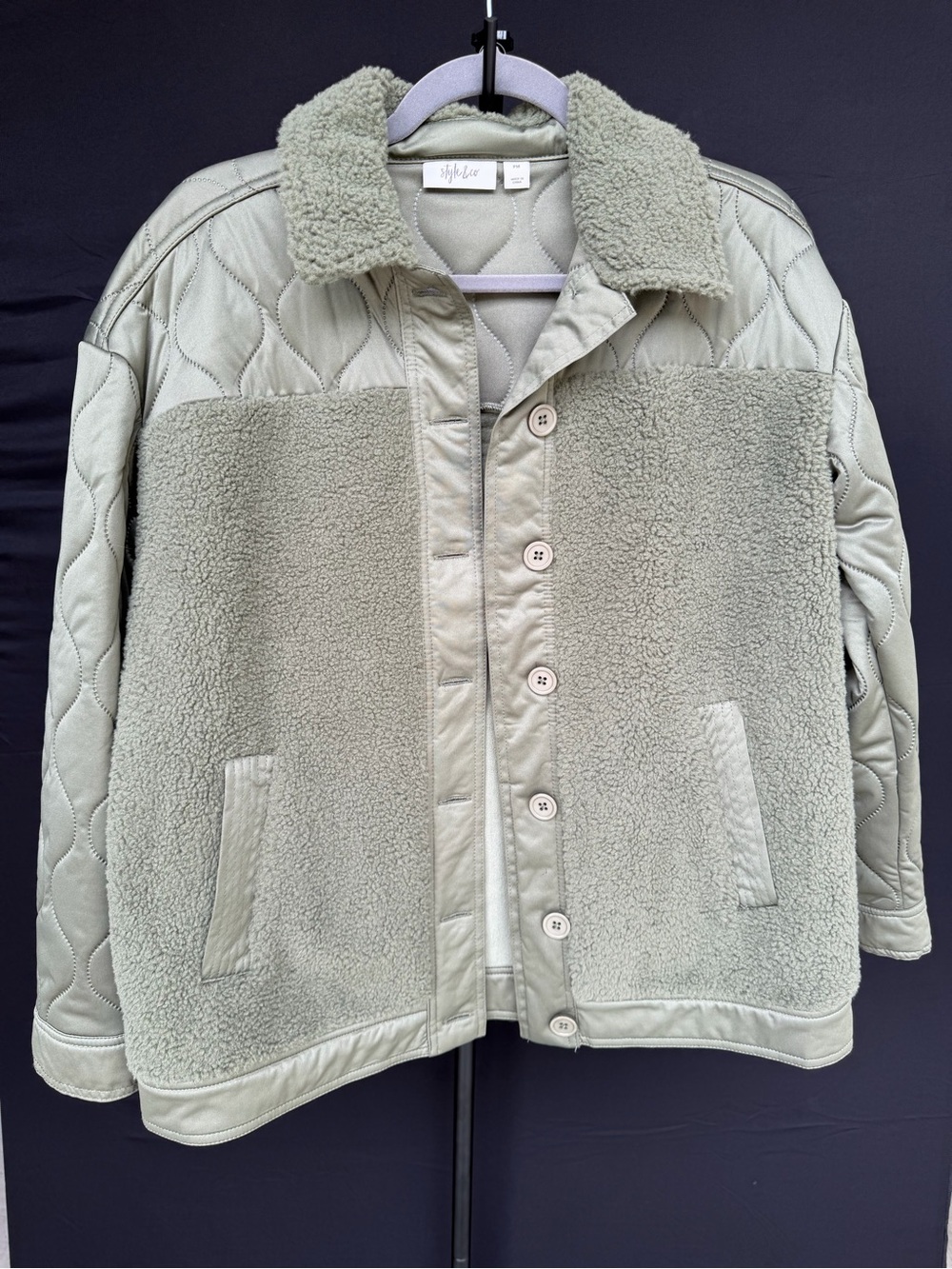 Style & Co. Sage Sherpa Quilted Panel Jacket